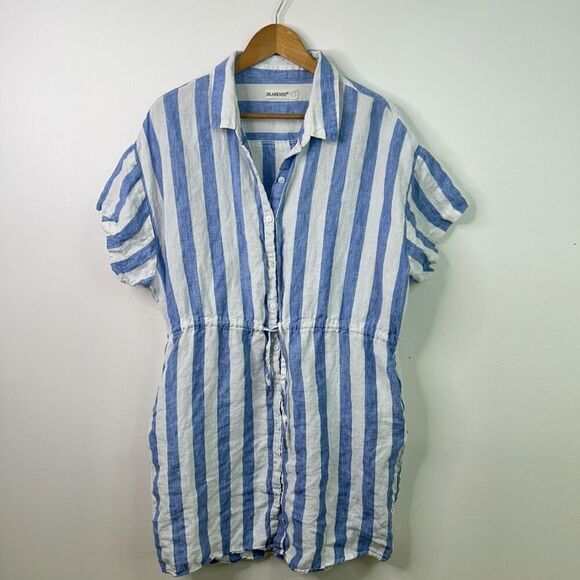 Blank NYC Linen Button Front Shirt Dress L Blue White Stripe Preppy Nautical - Picture 1 of 12
